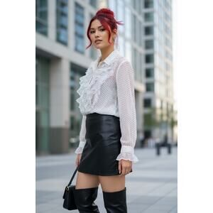 Free People Sheer Polka Dot Ruffle Blouse M – Flirty, Feminine & Effortless!